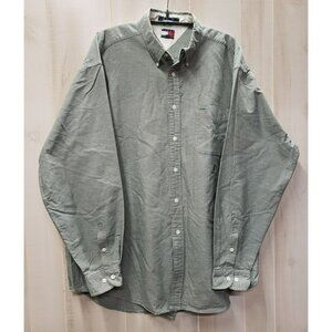 Vintage Tommy Hilfiger Button-Down Shirt, Mens XL, Long-Sleeve Green Houndstooth
